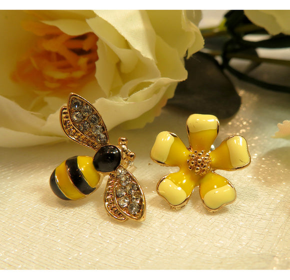 Bee & Flower Stud Earrings